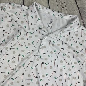 Caddy Cart Polo Mens Green‎ Flag Golf Club Geometric Shirt 2XL